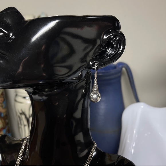 Vintage Mexican Sterling silver MCM ribbed cone snd ball drop earrings - Picture 2 of 5